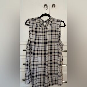 Torrid Size 2 Black & White Plaid Blouse with Ruffle Details